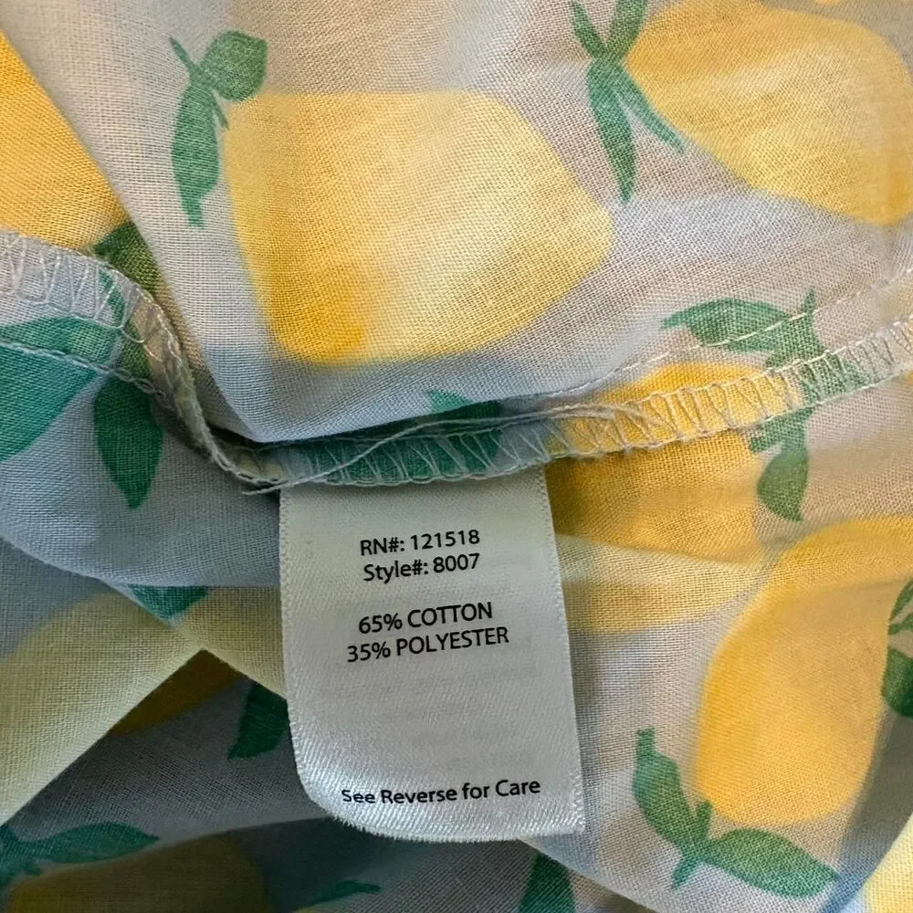 Lemon Print Mini Dress Cottagecore Summer Pocket Dress Blue Yellow Size L - Picture 2 of 8